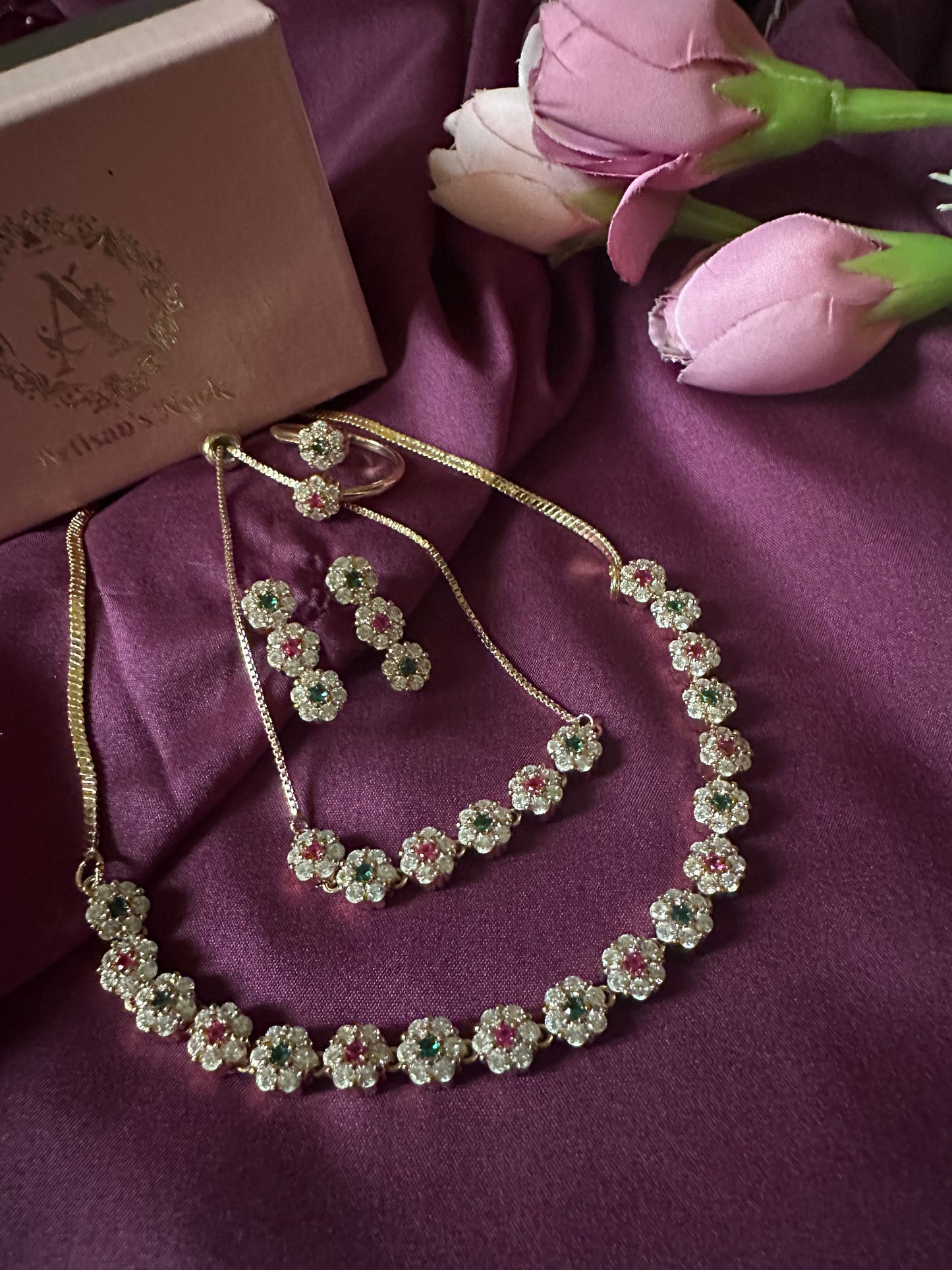 Floral Cascade ~ Green/Ruby