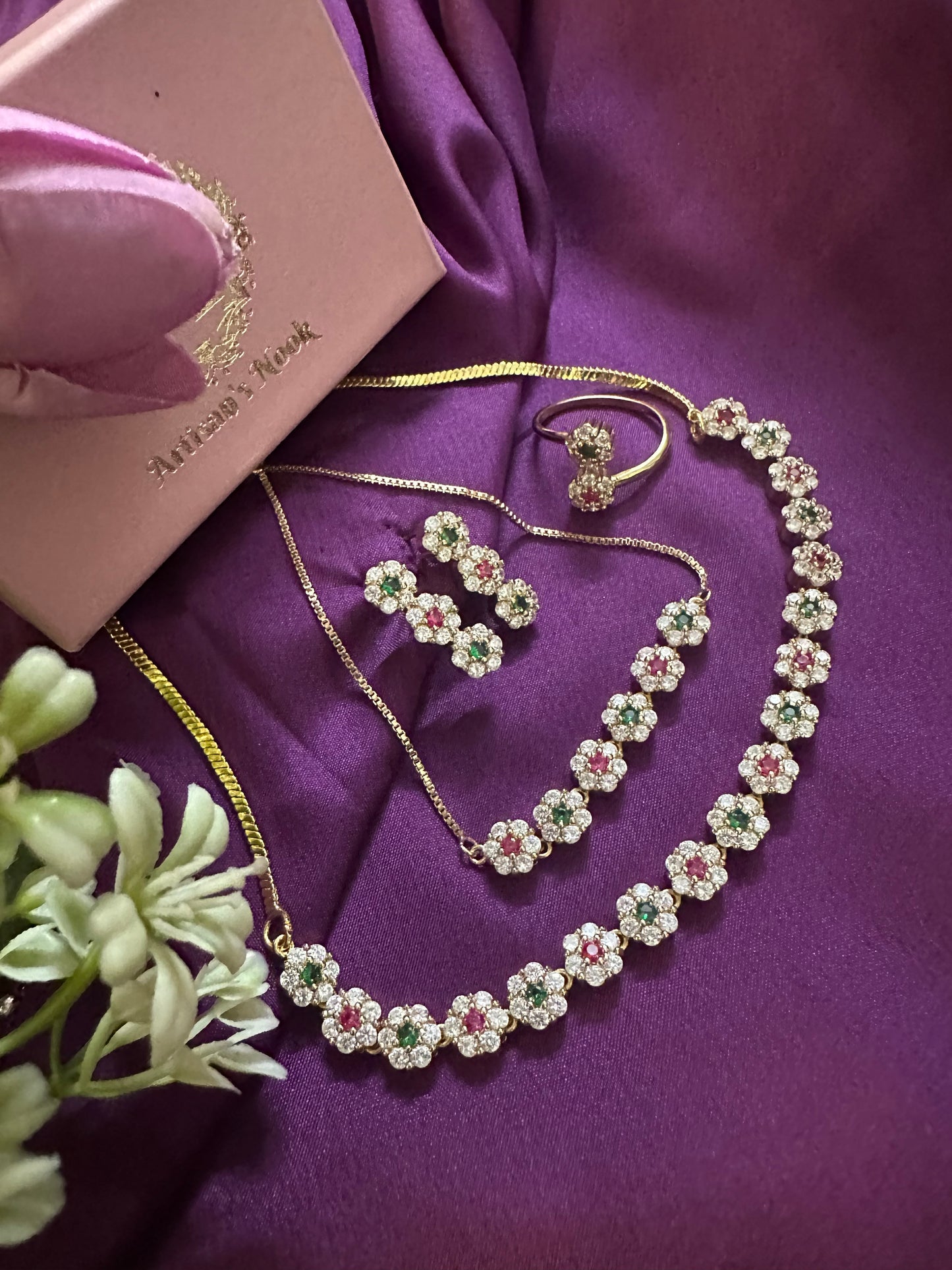 Floral Cascade ~ Green/Ruby